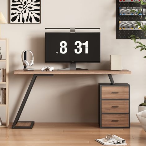 MEUBLIV Scrivania 138,5 x 58 x 75 cm marrone scuro con 3 cassetti e supporto PC (1/5)