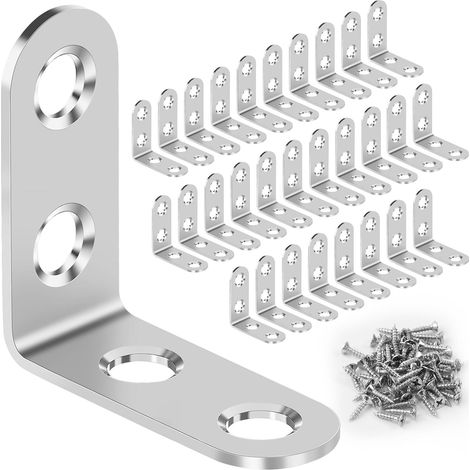 Juego de 30 escuadras angulares de 90 grados, 40 x 40 mm, escuadras en forma de L, acero inoxidable, escuadras metálicas en forma de L de ángulo recto para reparación de muebles. (1/5)