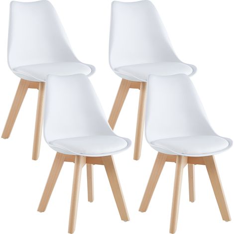 Set 4 Sedie Sala Da Pranzo Ufficio Con Gambe In Legno Di Faggio Schienale Ergonomico Seduta Imbottita In SimilPelle Sedia Cucina Soggiorno Sala Attesa Eleganti Moderne Robuste Solide Bianco (1/5)