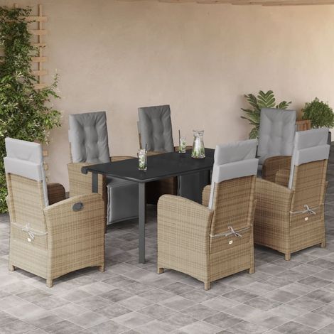 Set comedor de jardín 7 pzas con cojines ratán sintético beige vidaXL (1/5)