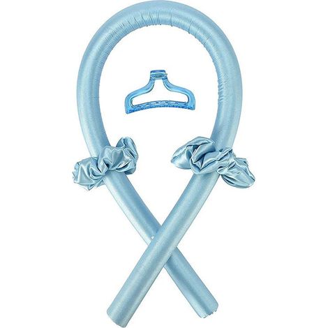 Bandeau en soie pour fer à friser sans chaleur (bleu), bigoudis pour cheveux sans chaleur (1/4)