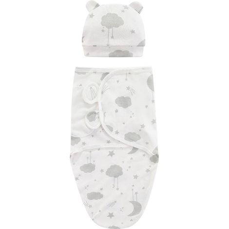 Gigoteuse, article de puériculture (gigoteuse pour bébés de 0 à 3 mois, douce et confortable, en coton, respirante, aide au sommeil), Grey Clouds (1/4)