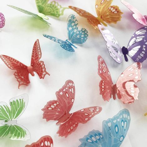 38 autocollants muraux papillons en cristal 3D colorés avec adhésif (1/4)