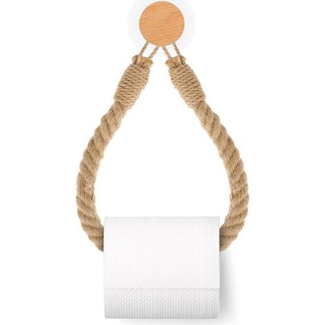 Porte Papier Toilette Corde Vintage sans Perçage Bois Support Mural Auto Adhésif en Corde de Chanvre Support pour Rouleau Design Industriel pour WC Salle de Bain et Toilettes (1/5)