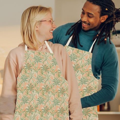 Delantal unisex de algodón y lino impermeable y resistente al aceite, ajustable, estilo rústico, para cocinar, hacer barbacoas y para el hogar, color verde. (1/5)