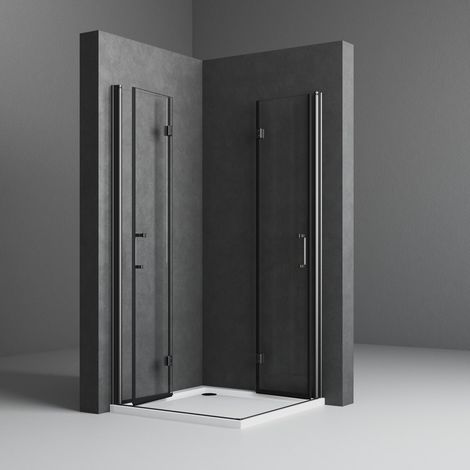 70 x 70 x 195 cm Schwarzer Duschkabine Falttür Eckeinstieg Duschkabine Drehfalttür Dusche Eckdusche Duschwand aus 6mm NANO ESG Sicherheitsglas