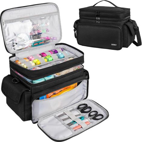 Boite à Couture,Sac de Rangement Couture Double Couche,XL Organisateur de Fournitures de Couture,Boîte à Couture de Voyage Portable,Panier de Couture pour Outils de Couture,Noir (Sac Uniquement) (1/5)