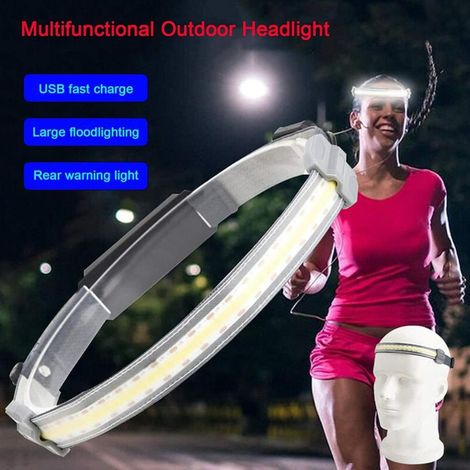 Lampe frontale à LED COB USB, lampe frontale élastique durable à profil ultra-bas, conception légère, étanche, lumières LED lumineuses, 3 modes, pour la course, la randonnée (1/4)