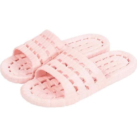 Herren Damen Sommer Rutschfeste Badepantoffeln Badezimmer Indoor Sandalen mit Hohlmuster (Pink 36/37)