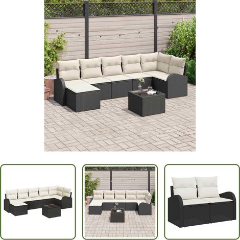 Poly Rattan - Sofa Set mit Kissen mit Speicher 8 pcs Schwarz Poly-Rattan (1/5)