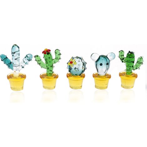 Figurine Cactus En Verre - Artisanale Soufflée À La Main - Décoration Intérieure Bureau Salon Chambre - Lot De 5 Pièces (1/5)