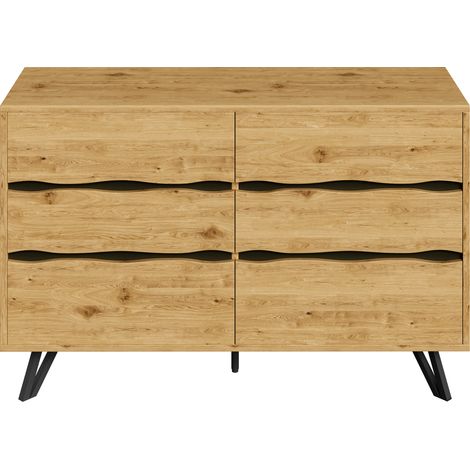 Buffet moderne à 6 tiroirs – aspect bois, pieds en métal, grand espace de rangement, design minimaliste, pour salon et salle à manger – 120x40x75,5 cm (1/5)
