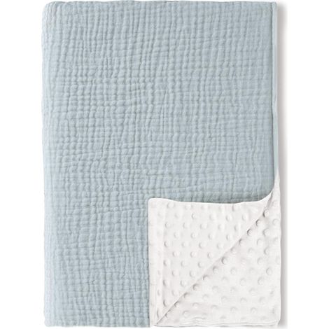 Mantas unisex para bebé, mantas ultrasuaves con parte delantera de muselina de algodón y parte trasera de polar con lunares, mantas estampadas para recién nacidos. (1/5)