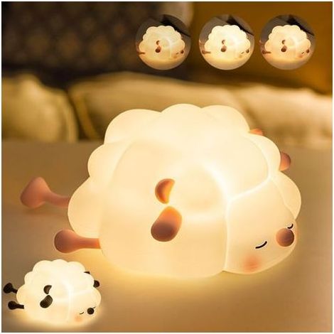 Veilleuse bébé en silicone - Rechargeable par USB - Lampe de chevet tactile à intensité variable - Motif mouton Kawaii - Veilleuse chambre d'enfant - Décoration d'anniversaire - Cadeau fille (1/5)