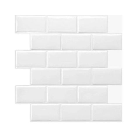 Sollbry – Crédence adhésive pour cuisine – Carrelage 3D blanc – Lot de 6 (30,5x30,5 cm) – Imperméable et résistant à la chaleur - BAIN 3 D (1/5)
