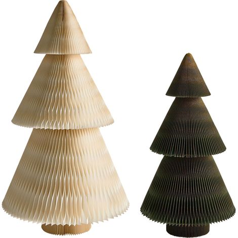 Ensemble de 2 Figurines de Sapin en Papier Alvéolé Origami Décoration de Noël Beige et Vert Vefsna (1/5)