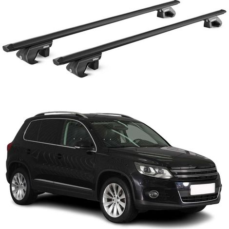 OMAC Barres de toit aluminium certifiées TÜV pour VW Tiguan I 2007-2016 – Pour rails de toit standards – Rainure en T – Charge max 90 kg – 2 antivols Noir (1/4)