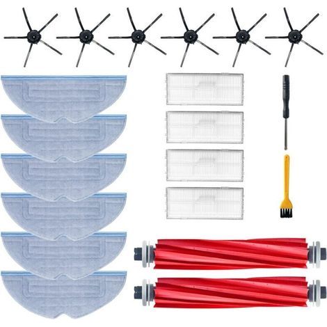 20 Kit Accessoires Pièces de Rechange pour Xiaomi Roborock S7 S7+ S7 Plus S7 MaxV Plus Ultra T7 T7S T7 Plus T7S Plus, 2 brosses principales, 4 brosses latérales, 4 filtres, 6 Serpillière (1/4)