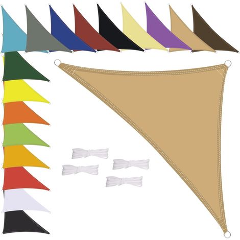 Voile d'ombrage triangulaire, imperméable, résistant aux intempéries, polyester de qualité supérieure, plusieurs longueurs et largeurs au choix, avec cordes de fixation, 1,6 x 1,6 x 1,6 x 1,6 m, (1/5)