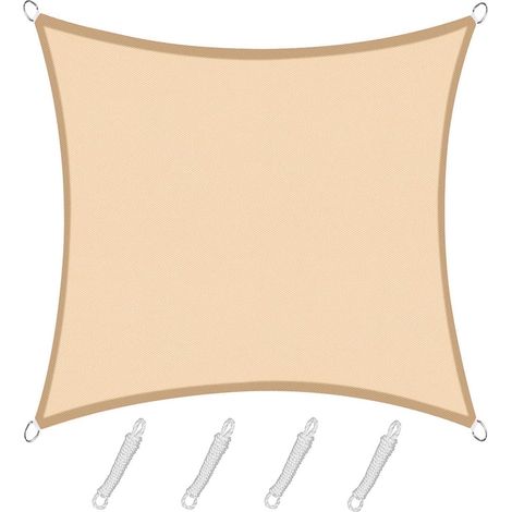 Voile d'ombrage Rectangulaire Carré 3x3m  Color Sable,Toile Imperméable Une Protection des Rayons UV à 95%, pour en Plein air, Jardin & terrasse, Piscine