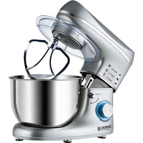 Robot pâtissier - AVIZAR - 1400W - Bol inox 5,5L - 6 vitesses - Argent
