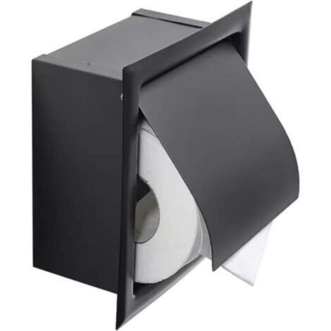 Recessed toilet paper holder, stainless steel with lid, recessed design, space-saving, matte black toilet paper holder, suitable for kitchen, bedroom and bathroom (1/5)
