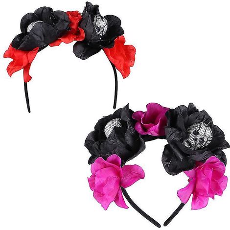 Lot de 2 serre-têtes à fleurs artificielles pour décorations d'Halloween (1/3)