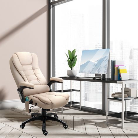 Bürostuhl mit 6-Punkt-Vibrationsmassage, Wipp- und Heizfunktion, verstellbarer Höhe, Fernbedienung und Seitentasche, Stoffbezug, Beige (1/5)