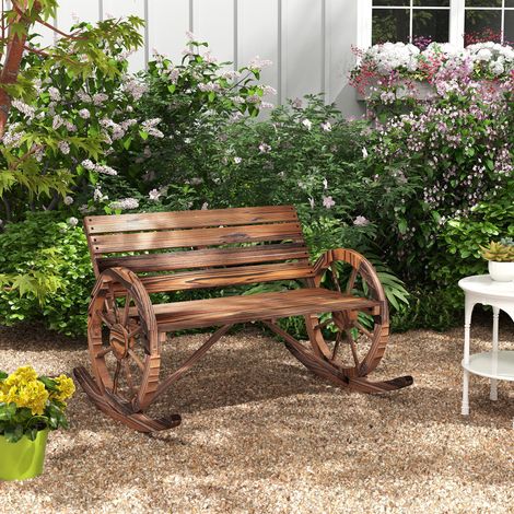 Banc à bascule de jardin 2 places en bois brun OKMYHOME (1/4)
