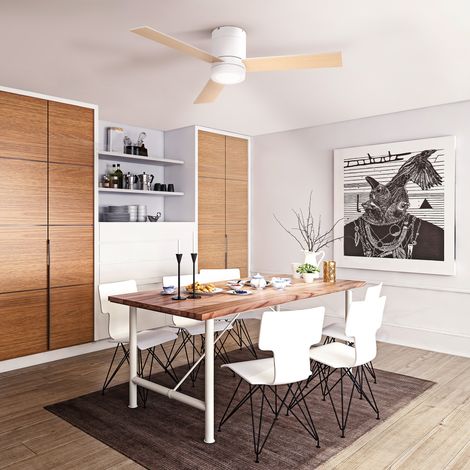 Ventilatore da soffitto con luce LED, design 2 in 1, con timer, telecomando, lampada da soffitto con ventilatore, bianco + legno naturale