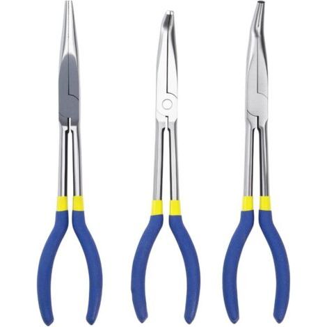 Jeu de 3 pinces à becs longs (280 mm) - Droites, 45° et 90° - Outils professionnels pour électriciens, réparations, bricolage, ateliers (1/4)