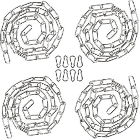 4 x 1 Mètre Chaîne en Acier Inoxydable 3mm Chainette avec 8 Mousquetons, Promenade, Chaîne de Chien Chaîne De Séchage Robuste Charge Chaîne D'ancrage Chaîne Balançoire, Maximale de 80KG