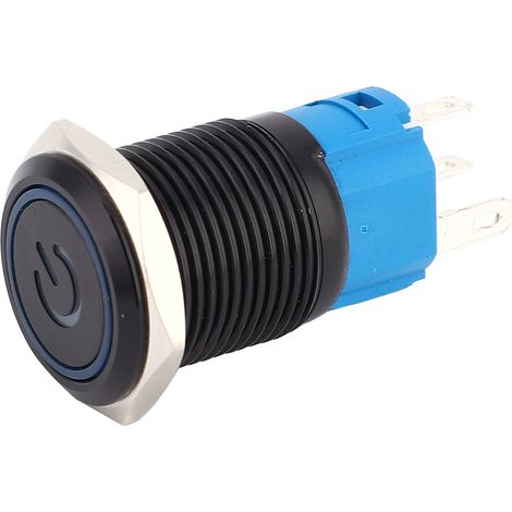 2 interrupteurs métalliques autobloquants noirs, protection IP65, avec lampe LED et symbole, 16 mm (bleu, 3-6 V CC) (1/5)