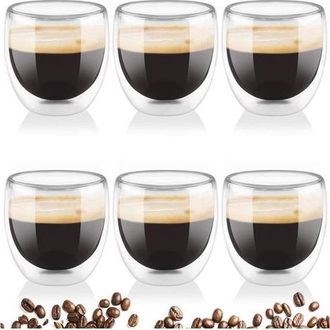 Tasse à Café en Verre Double Paroi -  - 6 pièces - Transparent - Blanc - Classique - Intemporel (1/4)