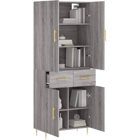 Buffet de Salle à Manger Sonoma Gris, 69.5 x 34 x 180 cm, Meuble Rangement Haut en Bois d'Ingénierie, Armoire de Cuisine Moderne avec Étagères (1/5)