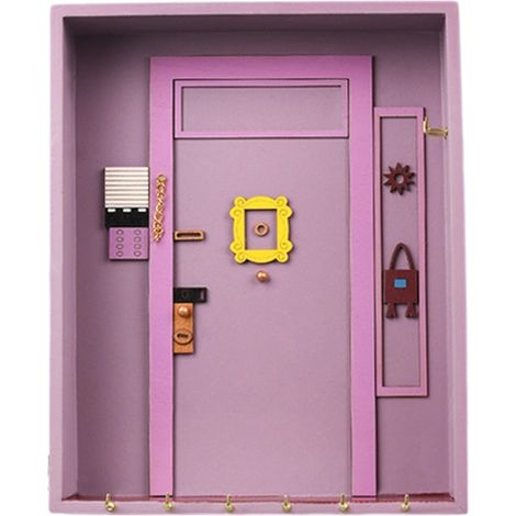 Porta Llaves Pared - Diseño Puerta 3D Retro - Soporte para 6 Llaves con Estante Accesorios - 25,5 x 20,3 x 5 cm (1/5)
