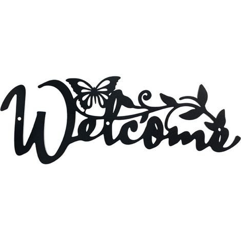 Lntyq Welcome Papillon Décoration Murale en Métal, Noir Tenture Décor Silhouette Mur Art pour la Maison Chambre Salon Salle de Bains Cuisine Bureau Jardin Hôtel Décoration Murale, 11x30 cm