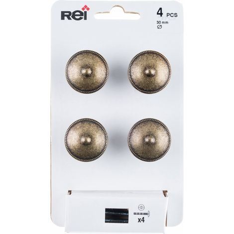 Satz mit 4 runden Möbelknöpfen aus vermessingtem Zamak H.22 x B.30 x T.30 mm REI
