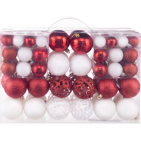 100 PCS Boules de Noël, Plastique Boules de Noël Cadeau de Noël, Rouge & Blanc