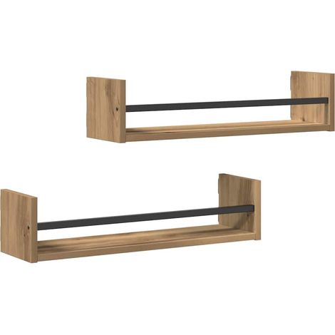 vidaXL Scaffale da parete 2 pcs rovere artigianale 60 x 16 x 14 cm (1/5)