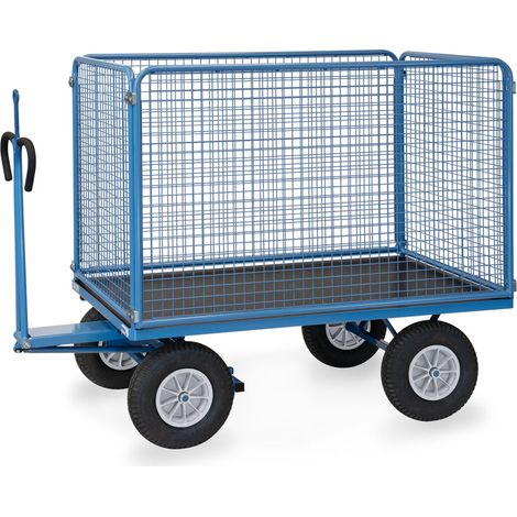 Fetra Handpritschenwagen mit Zugöse, hohen Drahtgitterwänden und Polyurethanbereifung, 1535x895mm Ladefläche 750kg Tragkraft