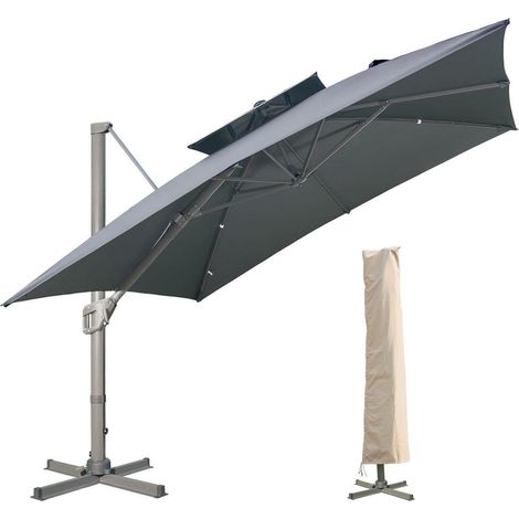 Sonnenschirm 300x300 cm Ständer Kurbel Groß Ampelschirm Neigbar 360°Drehbar (1/5)
