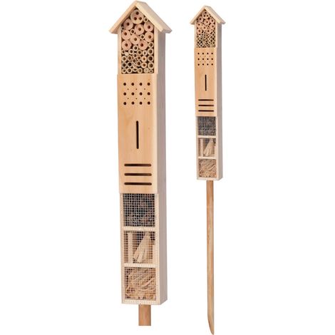 Spetebo – Hôtel à insectes en bois 79x15x10 cm – Piquet de 80 cm – Abri pour abeilles, coccinelles et papillons – Décoration jardin