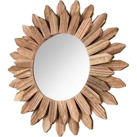 Miroir mural petit rond Ø50 cm avec cadre en bois flotté, miroir avec cadre en bois rustique en brun naturel pour style campagne/côtier/boho, pour salle de bain, salon, couloir (Ø50 cm) (1/5)