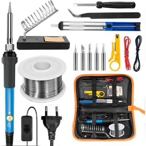 BUNTHAUS Fer à Souder Set,80W Température Réglable 180-500°C Electronique de Precision avec Interrupteur ON/OFF, 5 Conseils de soudage,Barre de Soudure pour la Maintenance Electrique (Noir) (1/5)