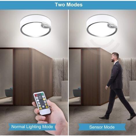 NALOOKAMIC Plafonnier LED avec détecteur de mouvement fonctionne avec des piles IP64 Rond intérieur extérieur Montage encastré pour cuisine, chambre, salle de bain, couloir(Piles non incluse)