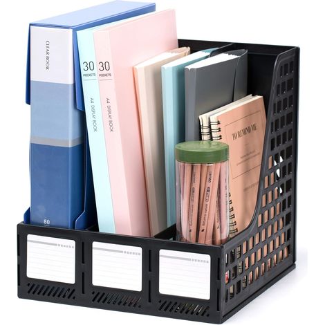 Porte-revues de bureau, organiseur de bureau, classeur à 3 compartiments verticaux pour le rangement et l'organisation de vos magazines. (1/4)