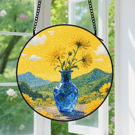 9cm Suspension décorative vitrale pour fenêtre – motif abstrait, pour porte, terrasse, jardin et maison, élément végétal, cadeau d’anniversaire pour amoureux, femmes, hommes, papa, maman, grand-mère (1/5)