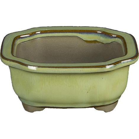 Vaso per bonsai Giapponese Morrisan rettangolare in gres smaltato verde chiaro 10,5x9x4,5 cm - B03-3-6E (1/4)