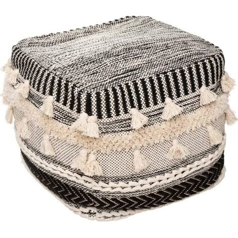 Pouf 3 D Lurex Noir et Blanc 45 x 45 cm - Atmosphera (1/3)
